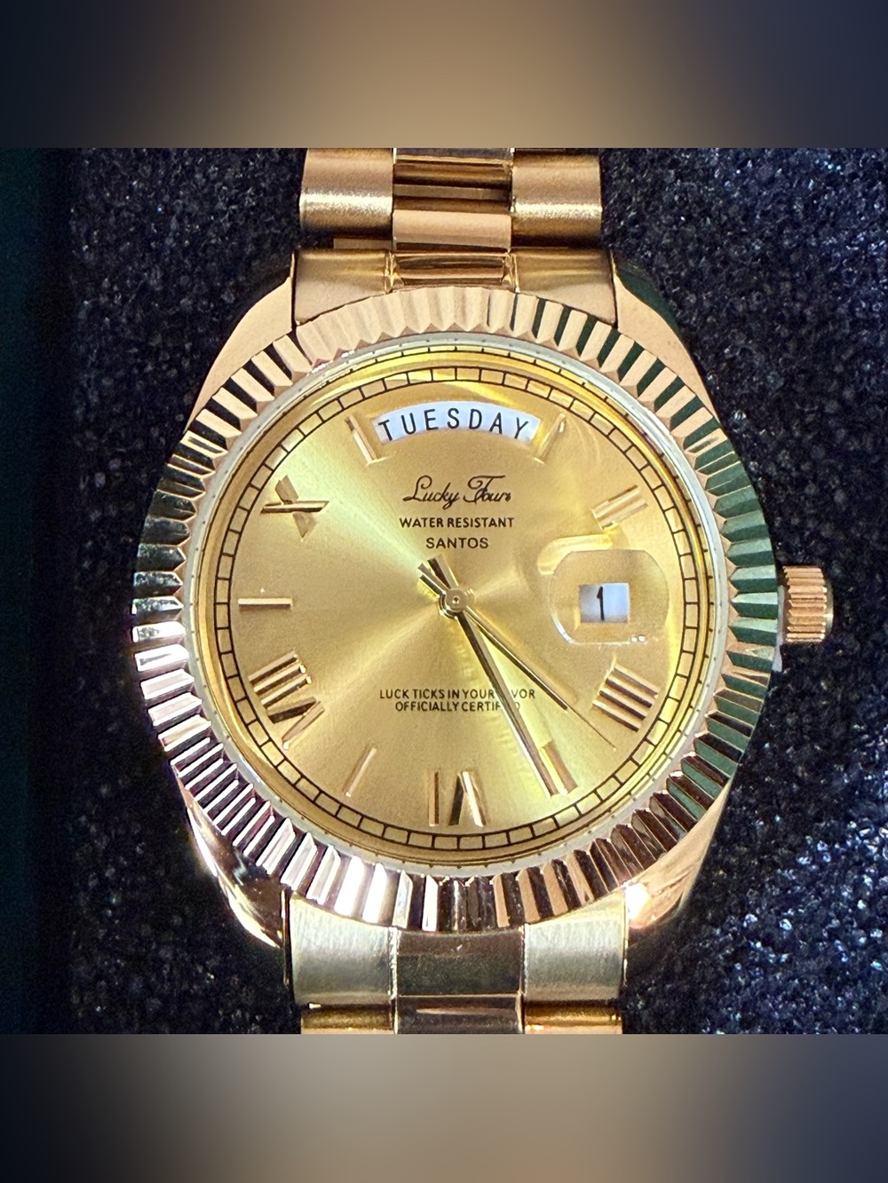 Lucky Fours Santos Gold 40mm Day Date Watch Brand New With Box
